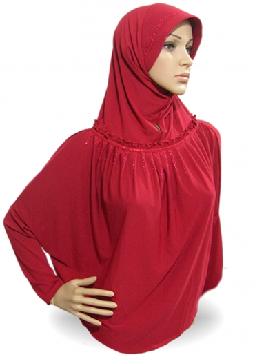 Jilbab Lengan Rempel Merah 001